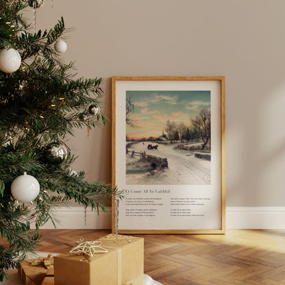 Vintage christmas carol  'O Come All Ye Faithful' framed print for Christian Christmas Home decor.