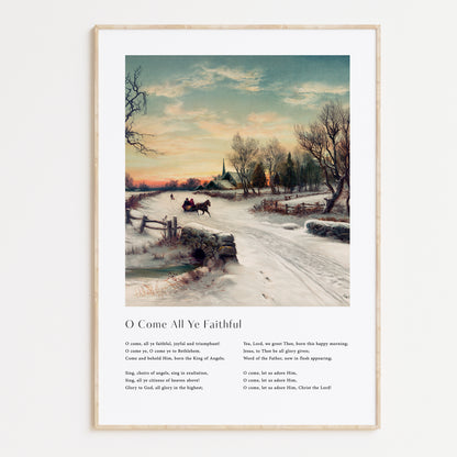 Vintage christmas carol  'O Come All Ye Faithful' framed print for Christian Christmas Home decor.
