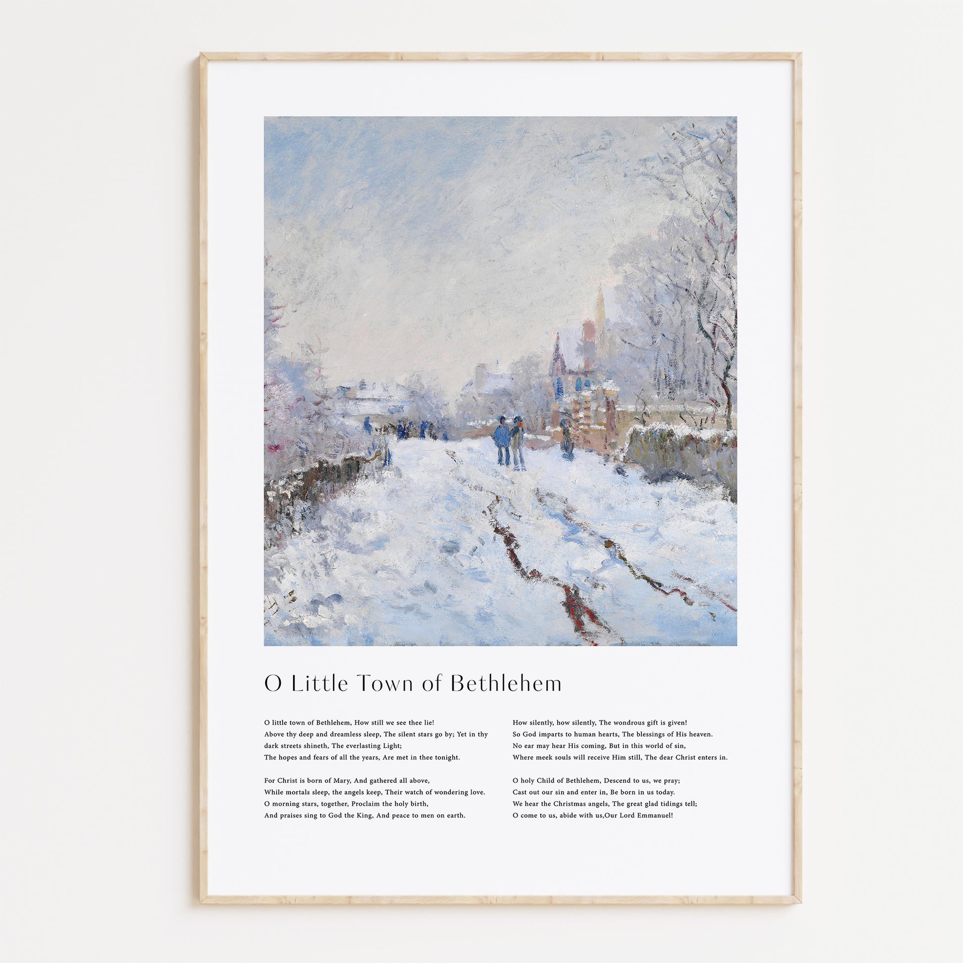 Vintage christmas carol  'O Little Town Of Bethlehem' framed print for Christian Christmas Home decor.