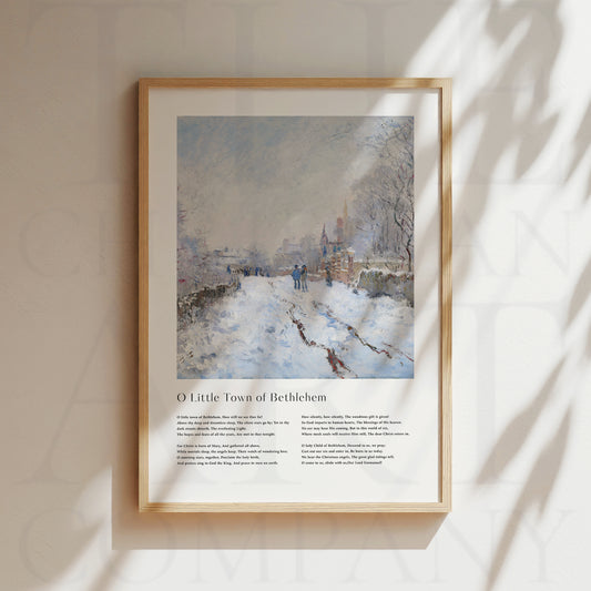 Vintage christmas carol  'O Little Town Of Bethlehem' framed print for Christian Christmas Home decor.