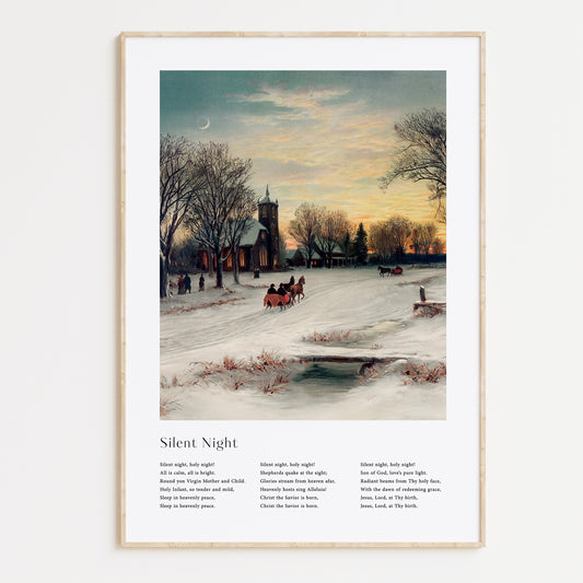 Vintage christmas carol  'Silent Night' framed print for Christian Christmas Home decor.