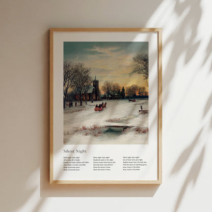 Vintage christmas carol  'Silent Night' framed print for Christian Christmas Home decor.